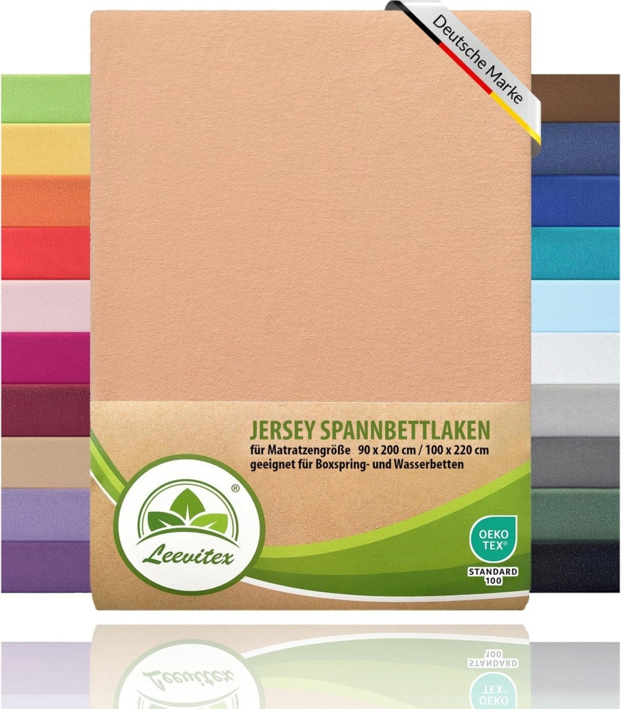 leevitex® Spannbettlaken Premium 170g/m², Gummizug: rundum, schwer und dick, 100% Jersey-Baumwolle, auch Boxspringbett geeignet Bild 1