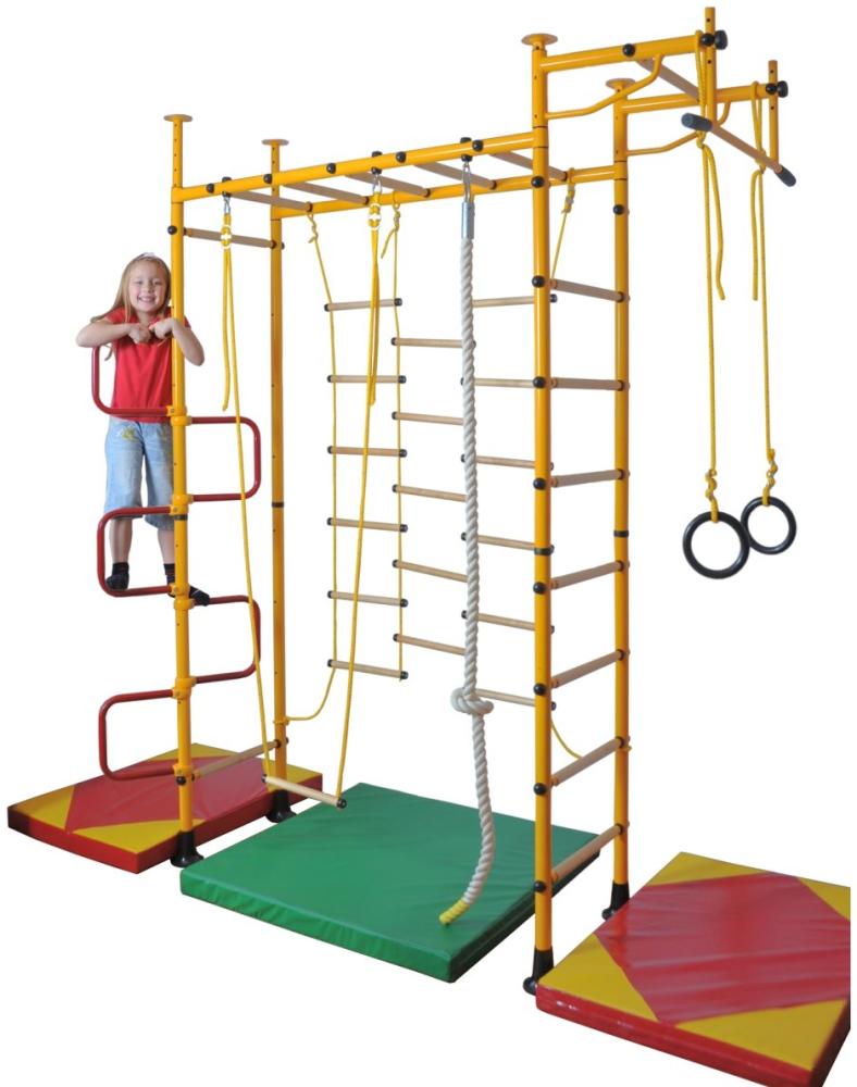 NiroSport Sprossenwand für Kinderzimmer M3 aufbau ohne bohrungen Made in Germany Holzsprossen Gelb Raumhöhe 240 - 290 cm Bild 1