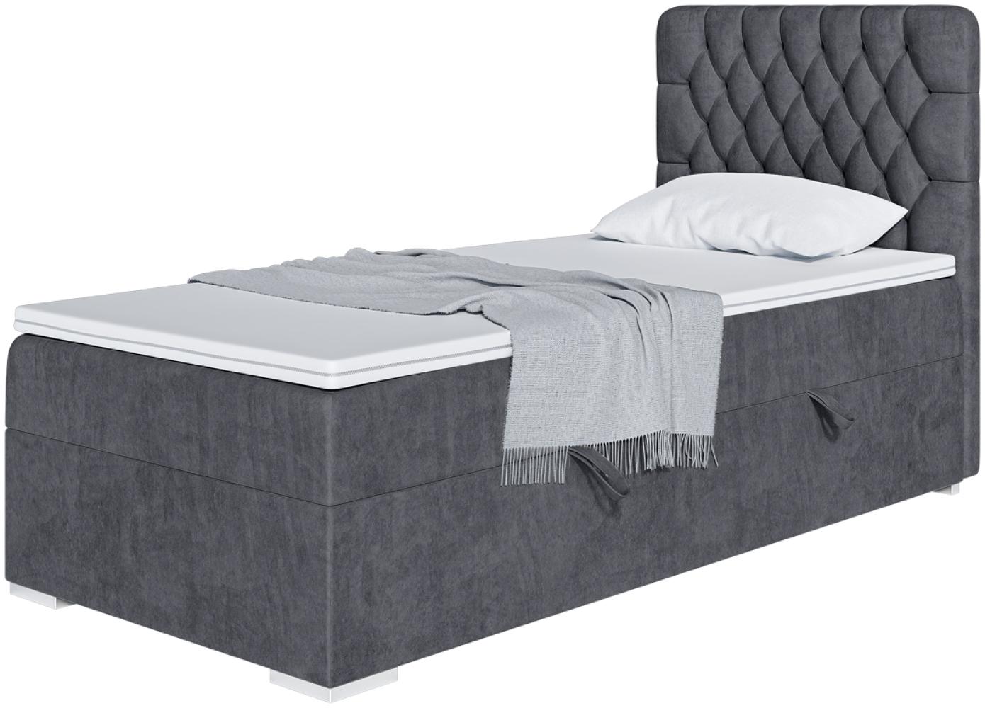 MEBLINI Boxspringbett DALIA 90x200 cm mit Bettkasten - H3/Dunkelgrau Samt Gepolstert Einzelbett mit Topper & Taschenfederkern-Matratze - 90x200 Links Bild 1