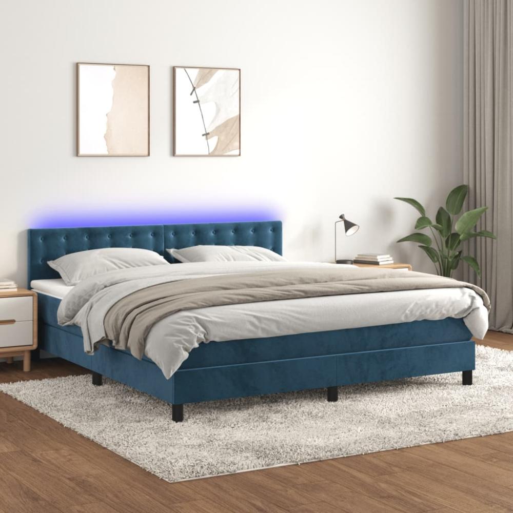 vidaXL Boxspringbett mit Matratze & LED Dunkelblau 160x200 cm Samt 3134655 Bild 1