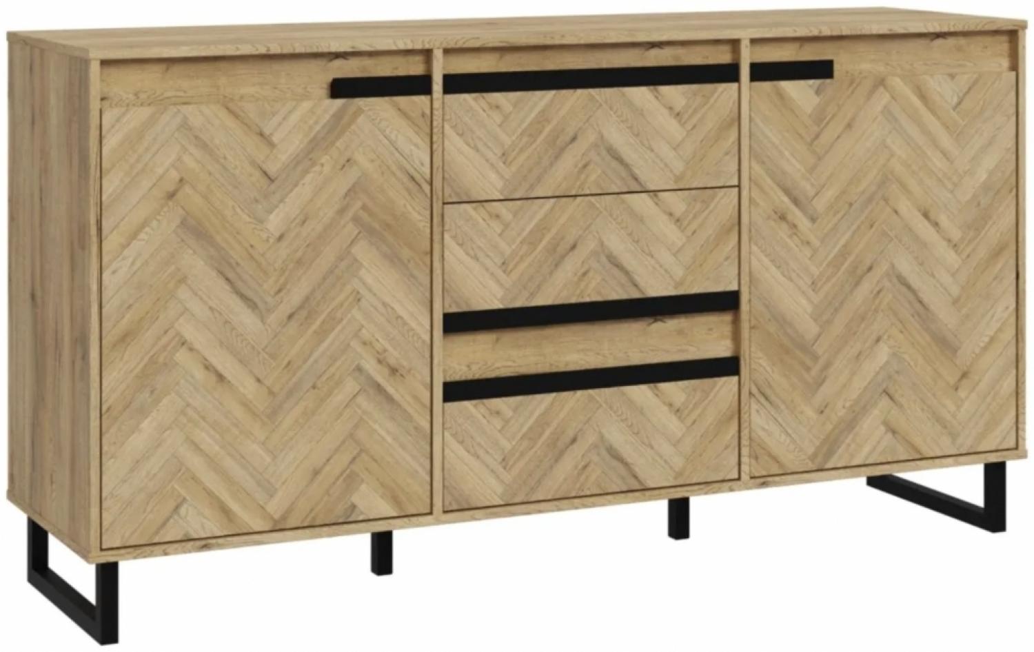 Sideboard Kommode SOLLETICO Optik: Bartex-Eiche mit Fischgrät-Design Bild 1