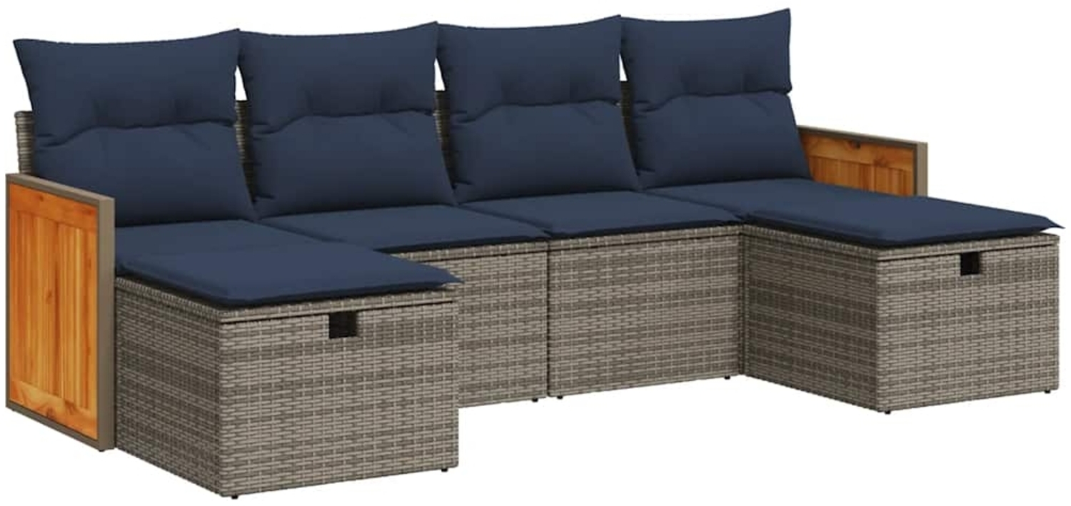 vidaXL 6-tlg. Garten-Sofagarnitur mit Kissen Grau Poly Rattan 3326058 Bild 1