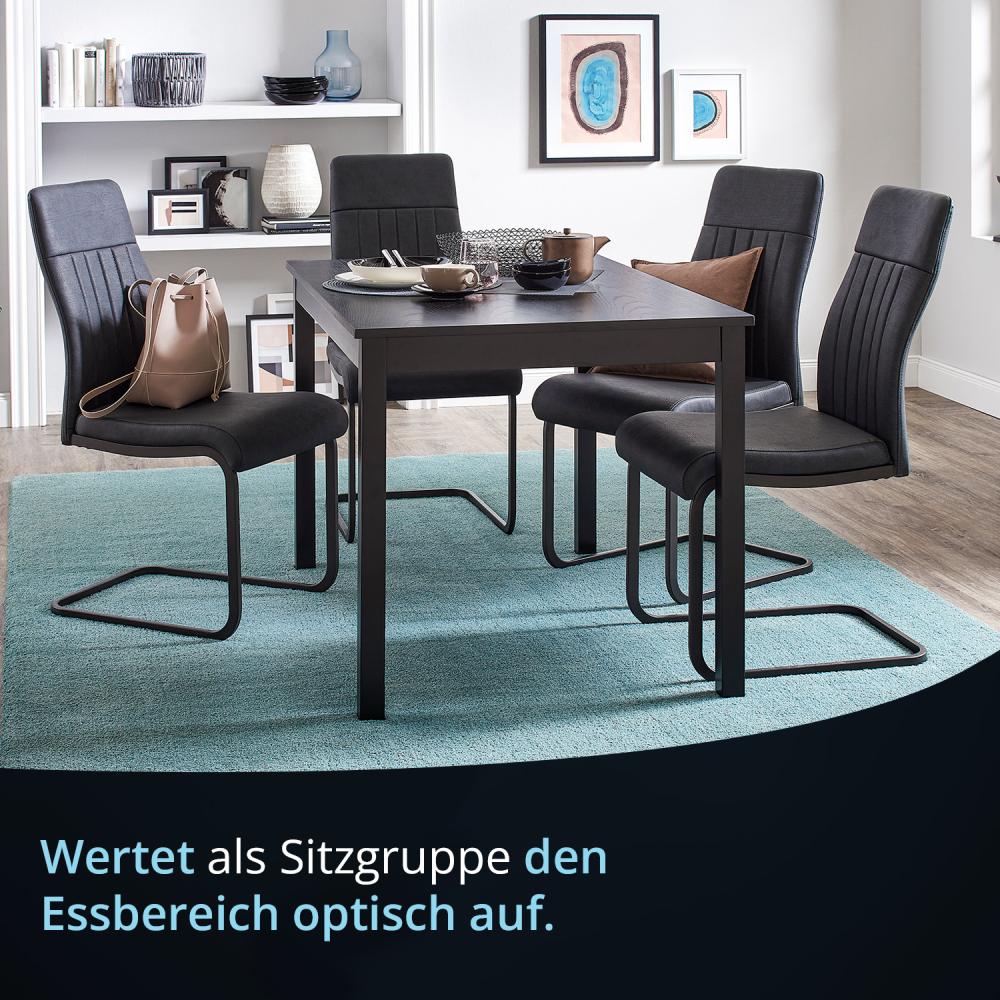 KHG 6er Set Esszimmerstühle Schwingstuhl Polsterstuhl Küchenstuhl Kunstleder Anthrazit - Design Stuhl Sitzhöhe 48 cm - Freischwinger mit Griff Bild 1