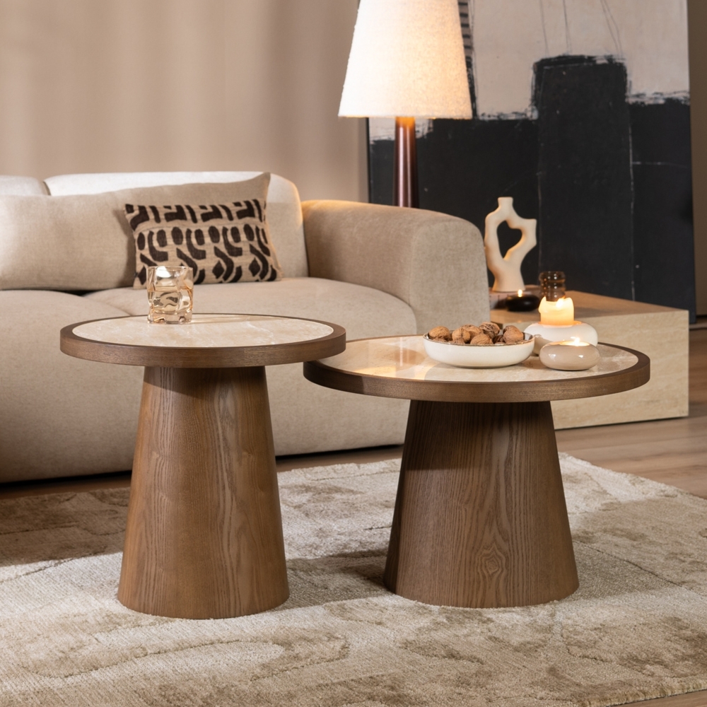 Bronx71 Couchtisch Set Mae Ø62 und Ø50 cm Eiche/Travetin Bild 1