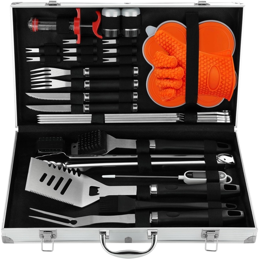 Geschenke für Männer Grillbesteck Set 30x Edelstahl mit Koffer Rutschfestergriff Bild 1