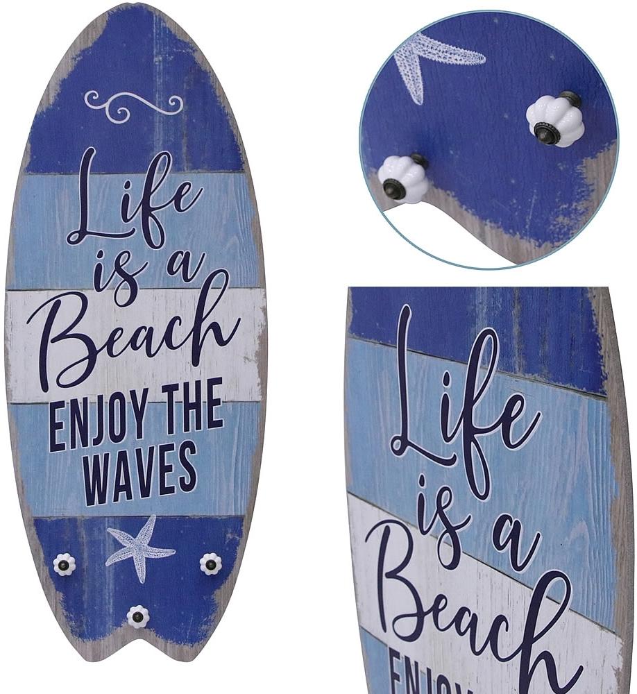 Plankenschild Surfboard 100 cm mit Kleiderhaken Holzbild Life Is A Beach Surfbrett Wandbild Garderobenhaken Jackenhaken Kleiderhaken Wandbilder Holz Wanddekoration Wandschild Bild 1