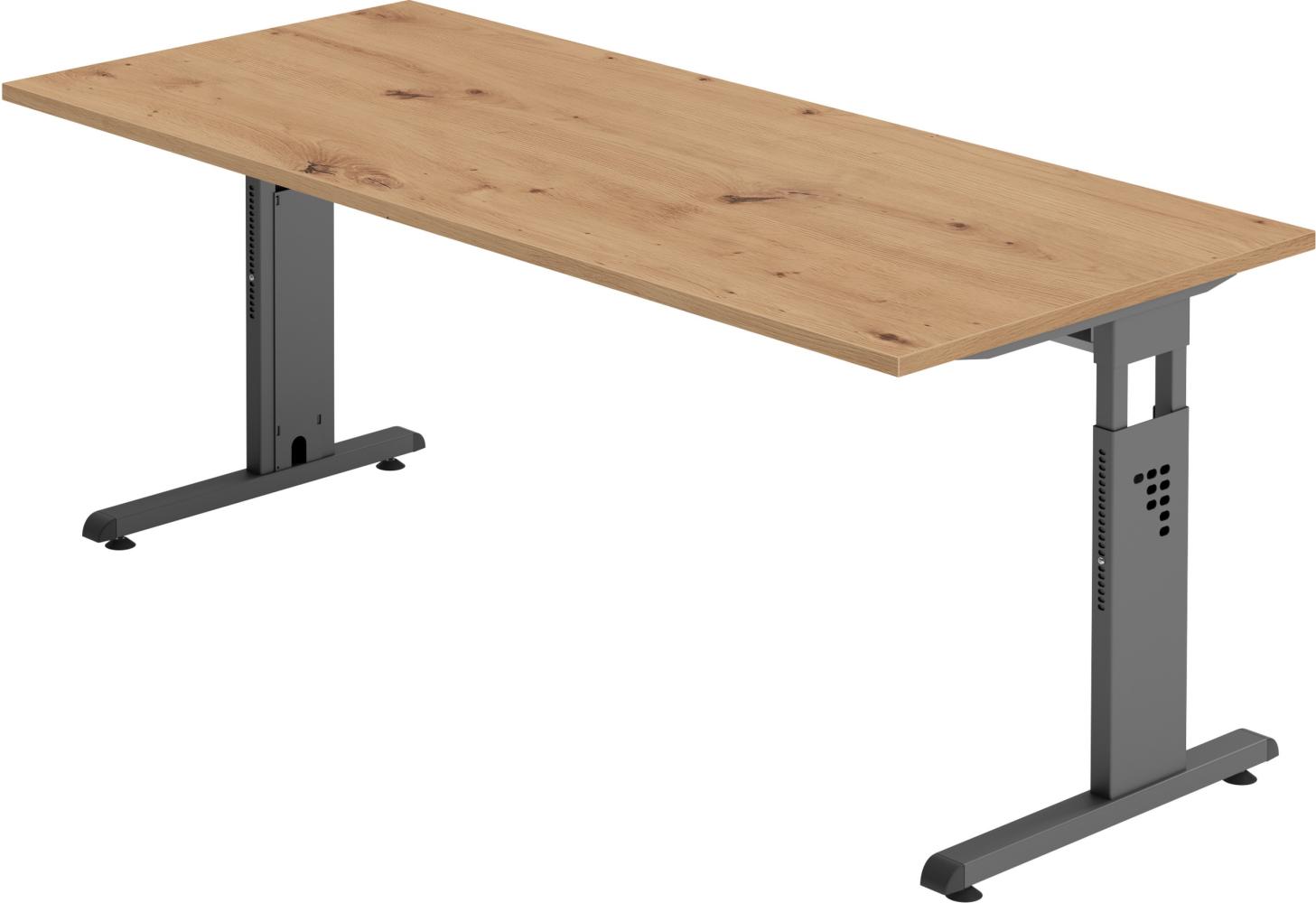 bümö® Schreibtisch O-Serie höhenverstellbar, Tischplatte 180 x 80 cm in Asteiche, Gestell in graphit Bild 1