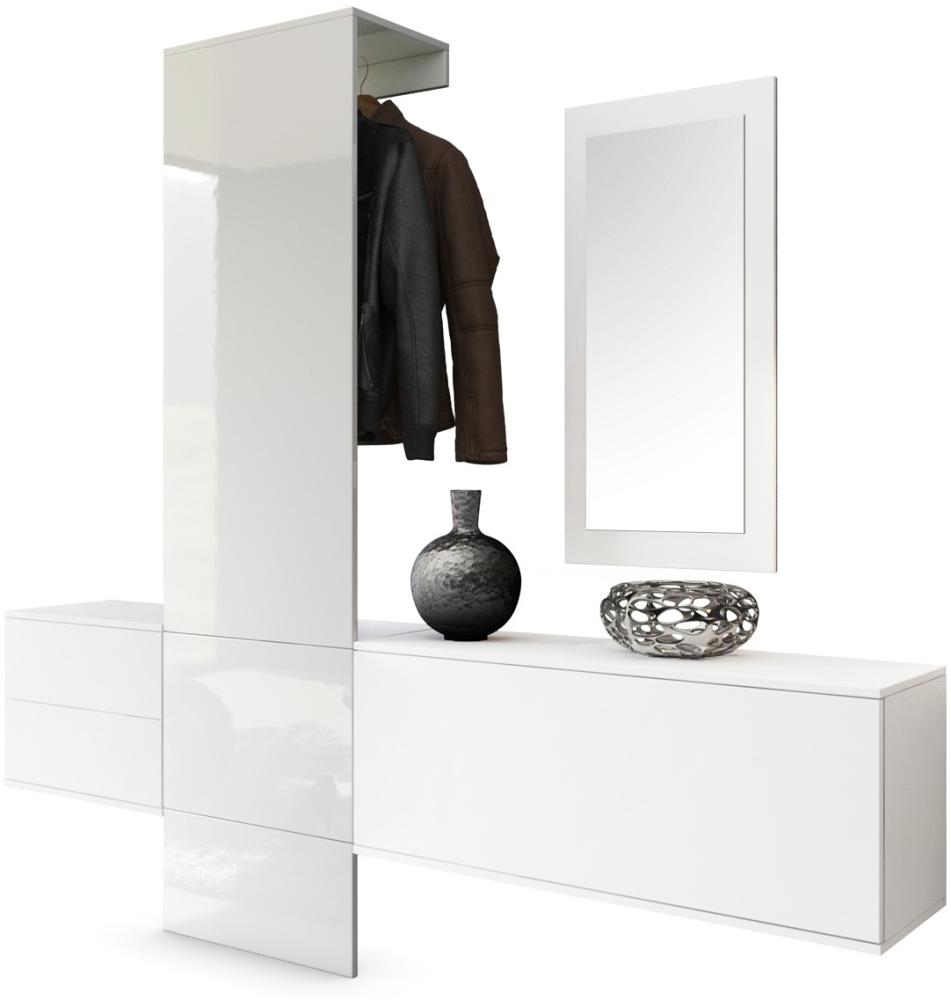 Garderobe Wandgarderobe Carlton Set 1, Korpus in Weiß matt / Paneel in Weiß Hochglanz Bild 1