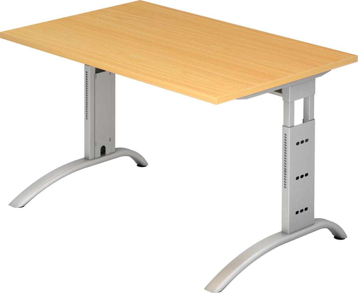 bümö manuell höhenverstellbarer Schreibtisch 120x80 cm in Buche - PC Tisch höhenverstellbar & klein, höhenverstellbarer Tisch Büro, kleiner Computertisch verstellbar, F-Serie, FS-12-6-S Bild 1