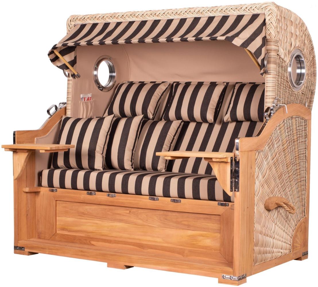 Strandkorb - bene living - Königssee Dreisitzer Teak Bullauge - PE shell - Modell 581 - inkl. Liftersystem Bild 1