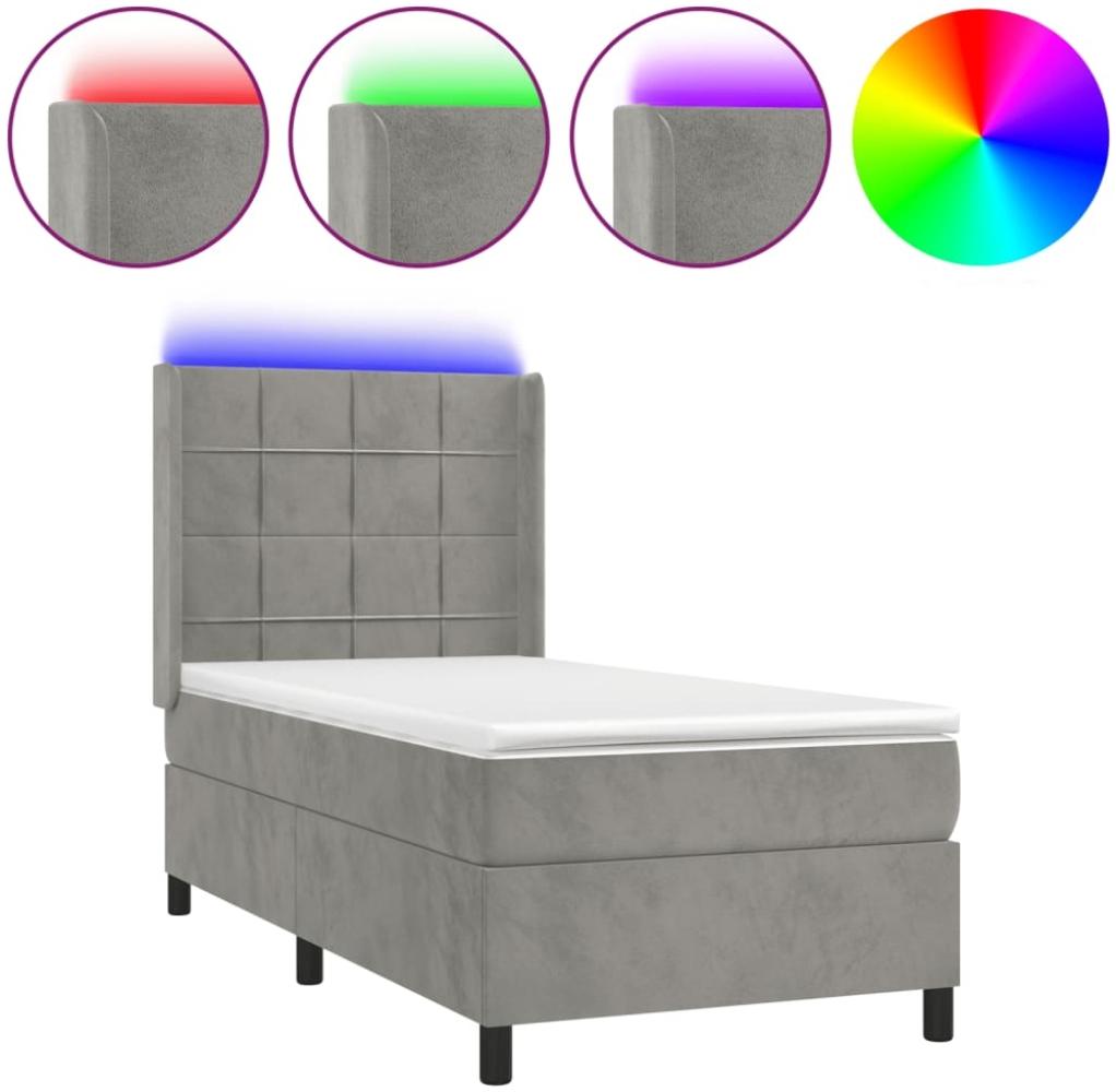 vidaXL Boxspringbett mit Matratze & LED Hellgrau 80x200 cm Samt, Härtegrad: H2 [3139529] Bild 1