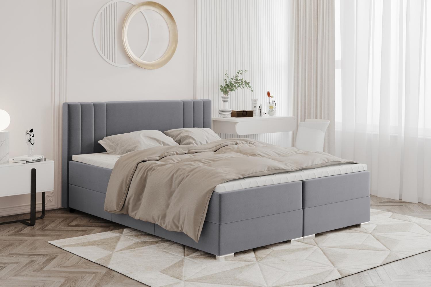 MEBLINI Boxspringbett ALBA 180x200 cm mit Bettkasten – H3B/Grau Samt Polsterbett - Doppelbett mit Topper & Bonellfederkern-Matratze Bild 1