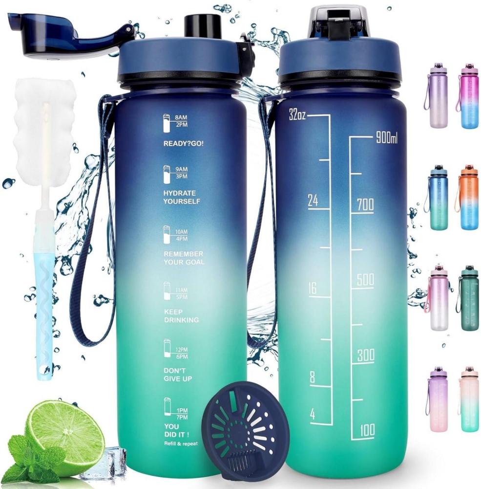 AOPREL Trinkflasche 1L Sport Wasserflasche Auslaufsicher Filter Motivierend Blau Bild 1