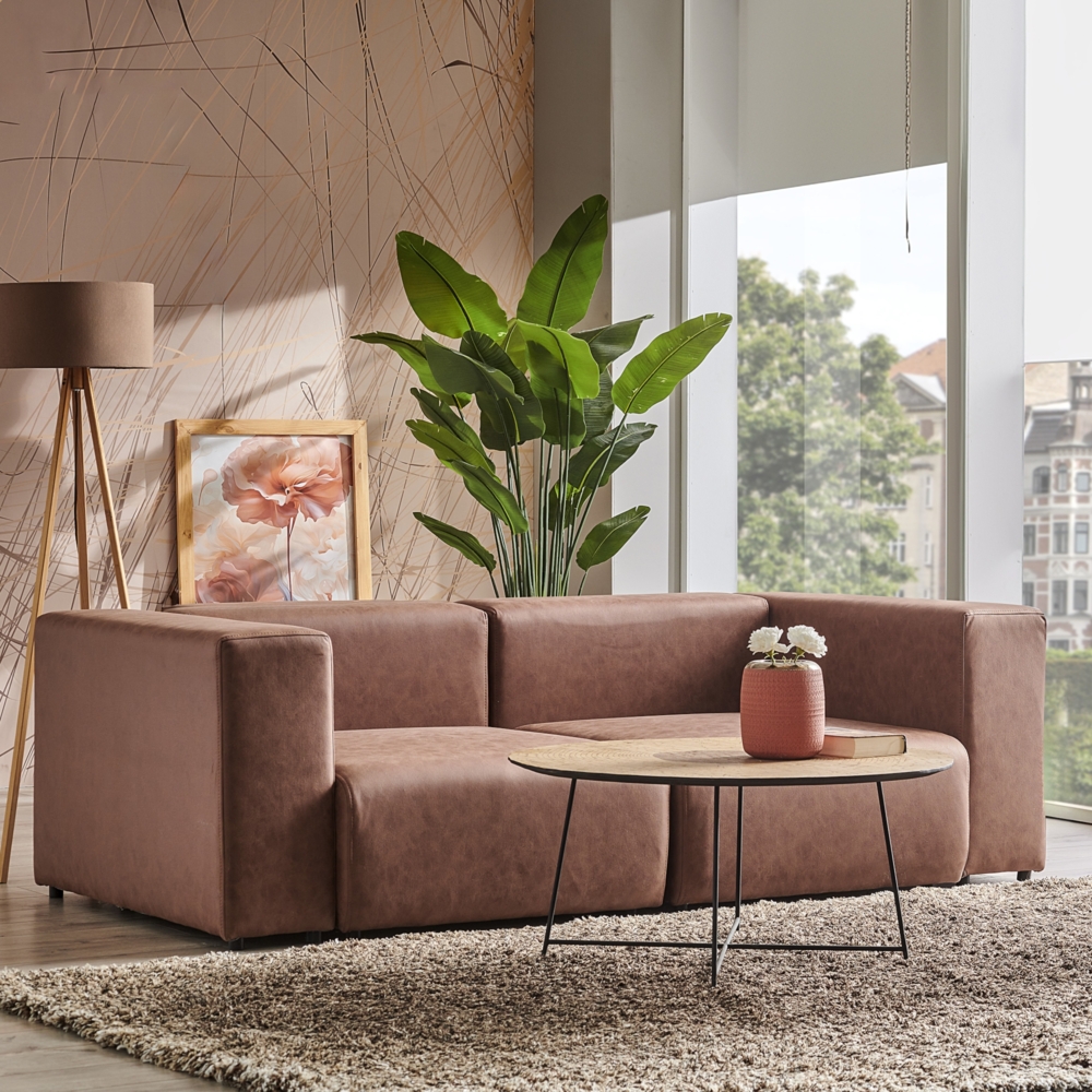 Sofa Suldal 2-Sitzer Wildlederimitat Hellbraun [en. casa] Bild 1