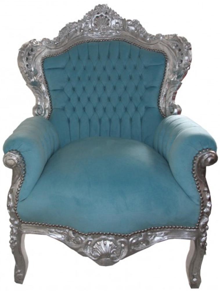 Barock Sessel "King" Blau / Silber Möbel Antik Stil Bild 1