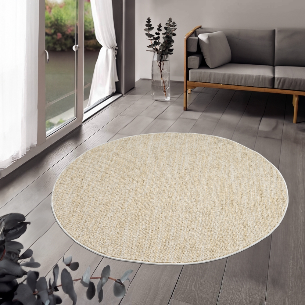 Teppich Rund - Flachflor 200x200 cm - Meliert Soft Gelb - Modern Boho Pastell Wohnteppich Wohnzimmer Schlafzimmer Deko Teppiche Bild 1