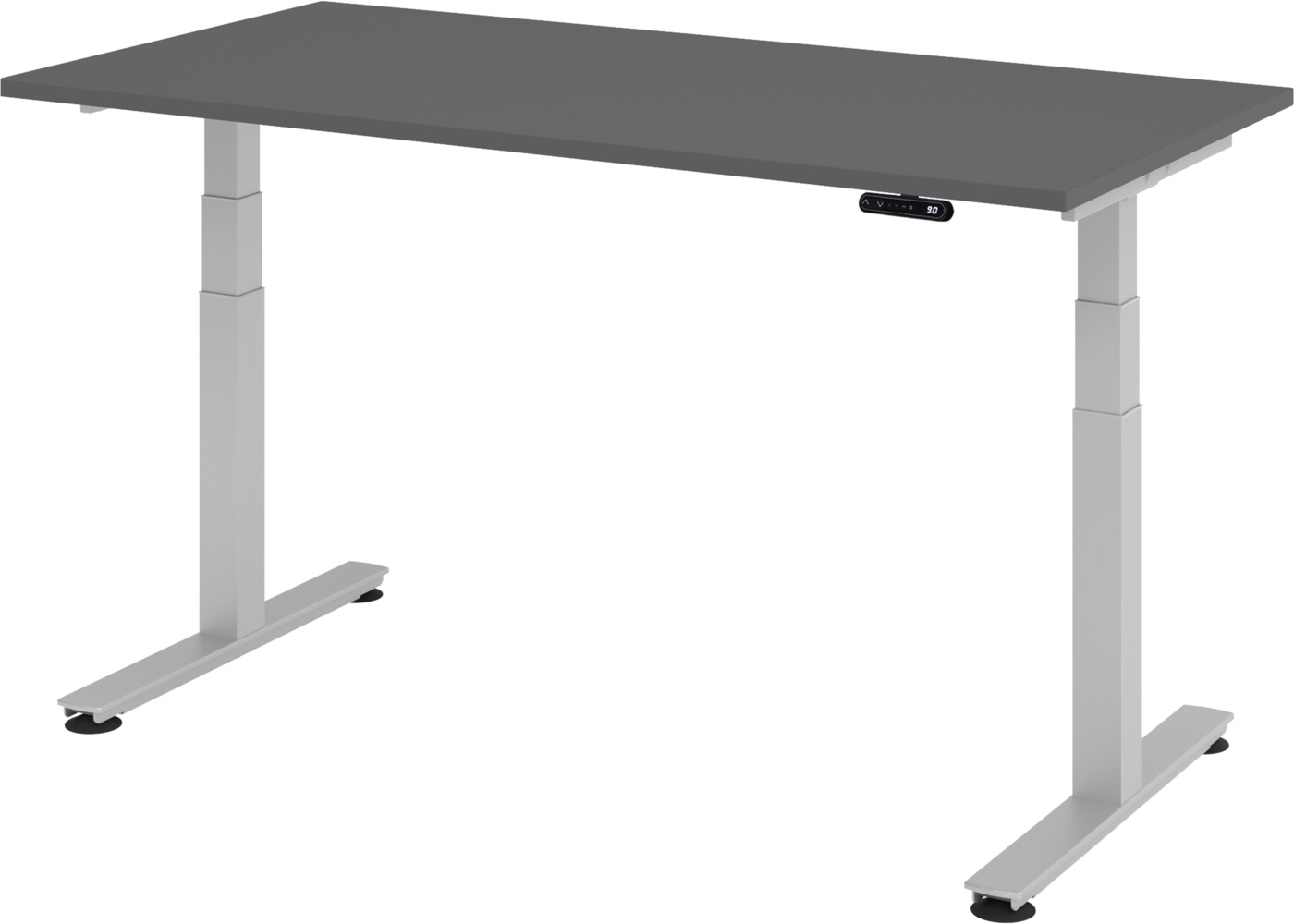 bümö elektrisch höhenverstellbarer Schreibtisch 160x80 cm in graphit, Gestell silber - Schreibtisch höhenverstellbar elektrisch mit Memory-Steuerung, Steh-Sitz Tisch, XDSM-16-G-S Bild 1