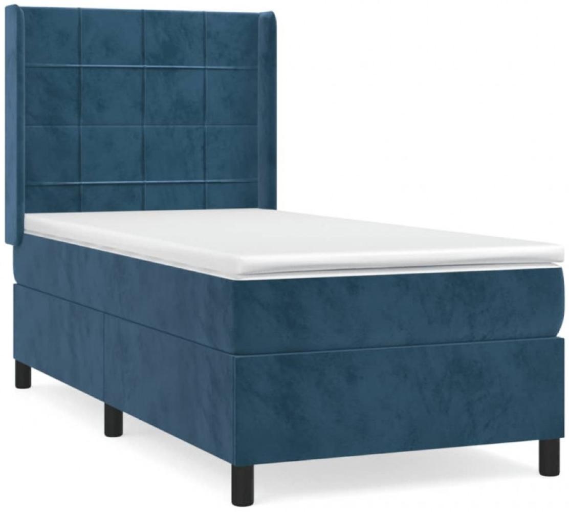 vidaXL Boxspringbett mit Matratze Dunkelblau 90x190 cm Samt Bild 1