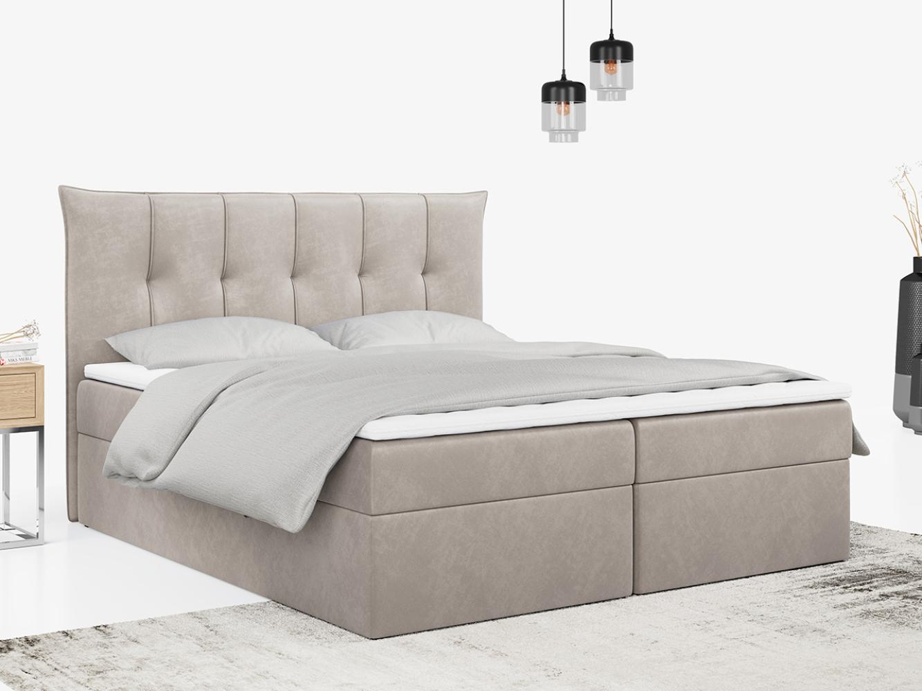 Boxspringbett, Polsterbett mit Bettkasten - PREMIUM-10 - 140x200cm - Beige Mikrofaser - H4 Bild 1