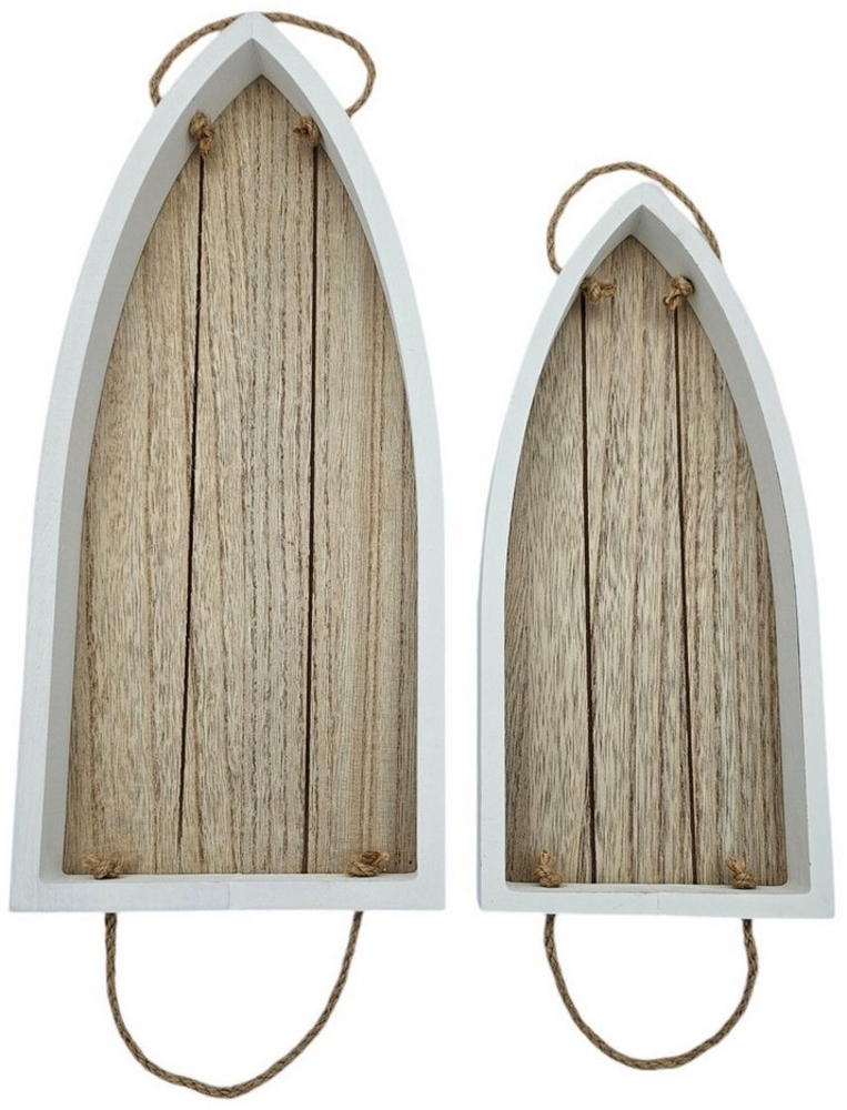 Meinposten Dekotablett Boot Schale Set Wanddeko Maritim Kerzenteller Weiß Holz Hängend (2 St, 2er Set) Bild 1