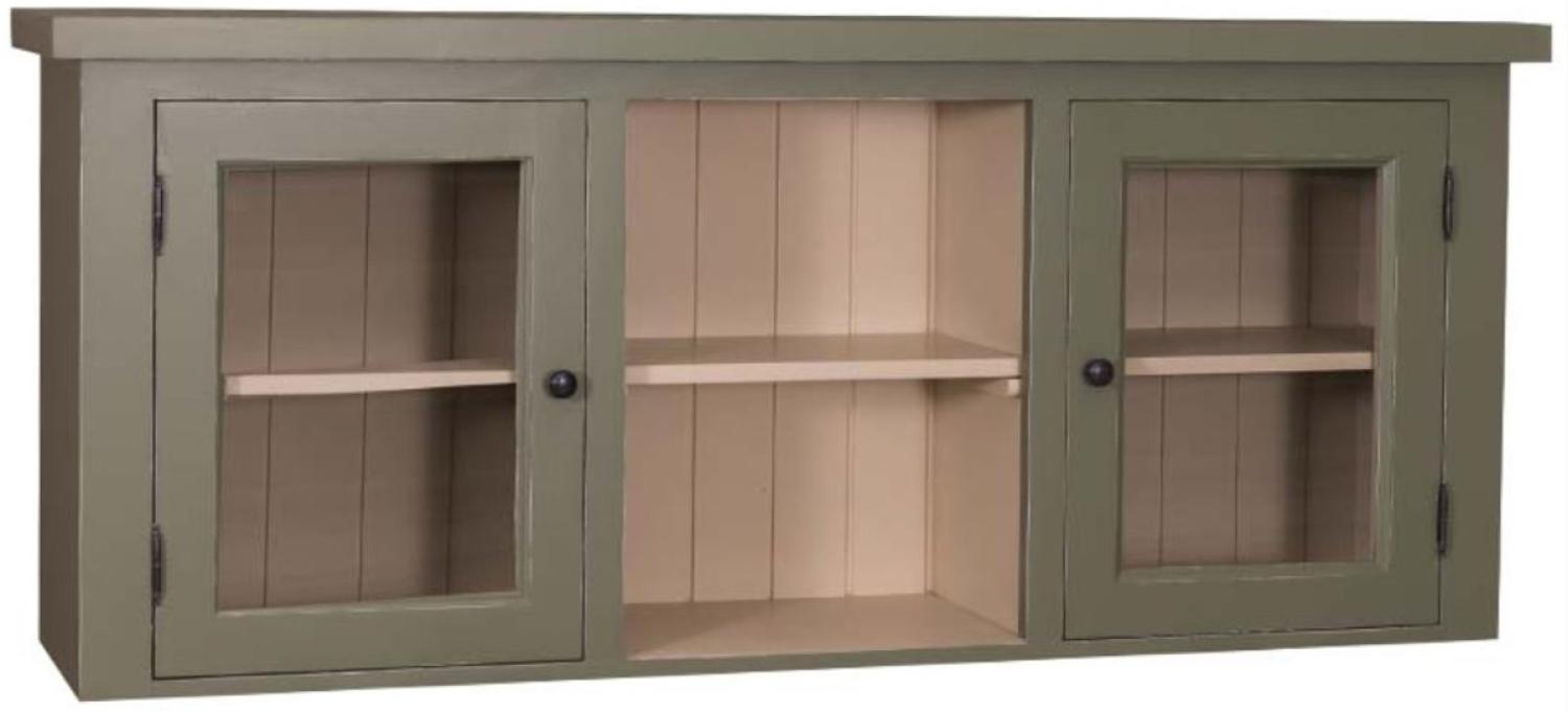 Casa Padrino Landhausstil Küchenhängeschrank Grün / Beige 156 x 31 x H. 65 cm - Landhausstil Küchenschrank mit 2 Glastüren Bild 1