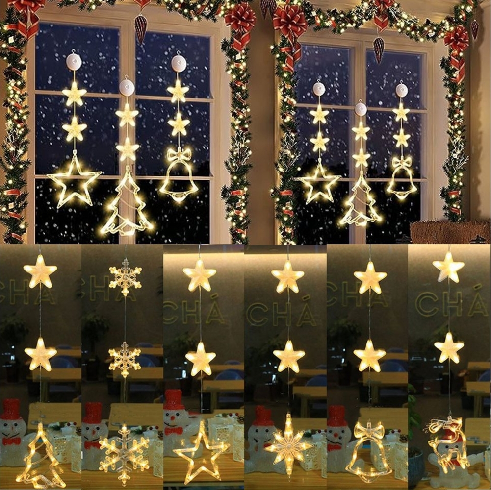PRIISF LED-Lichtervorhang Sterne LED-Lichterkette Fenster Beleuchtung mit Saugnapf Weihnachten, Weihnachtsbaum Vorhang Lichter Nachtlicht Xmas Party Bild 1