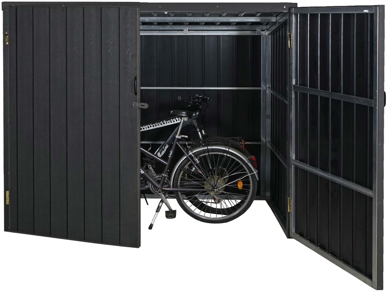 WPC-Fahrradgarage HWC-J29, Geräteschuppen Fahrradbox, Metall Holzoptik abschließbar ~ 2 Räder 172 x 213 x 112 cm anthrazit Bild 1