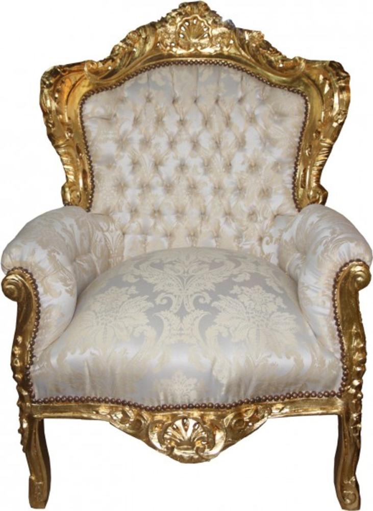 Casa Padrino Barock Sessel King Creme Muster / Gold - Antikstil Sessel Bild 1