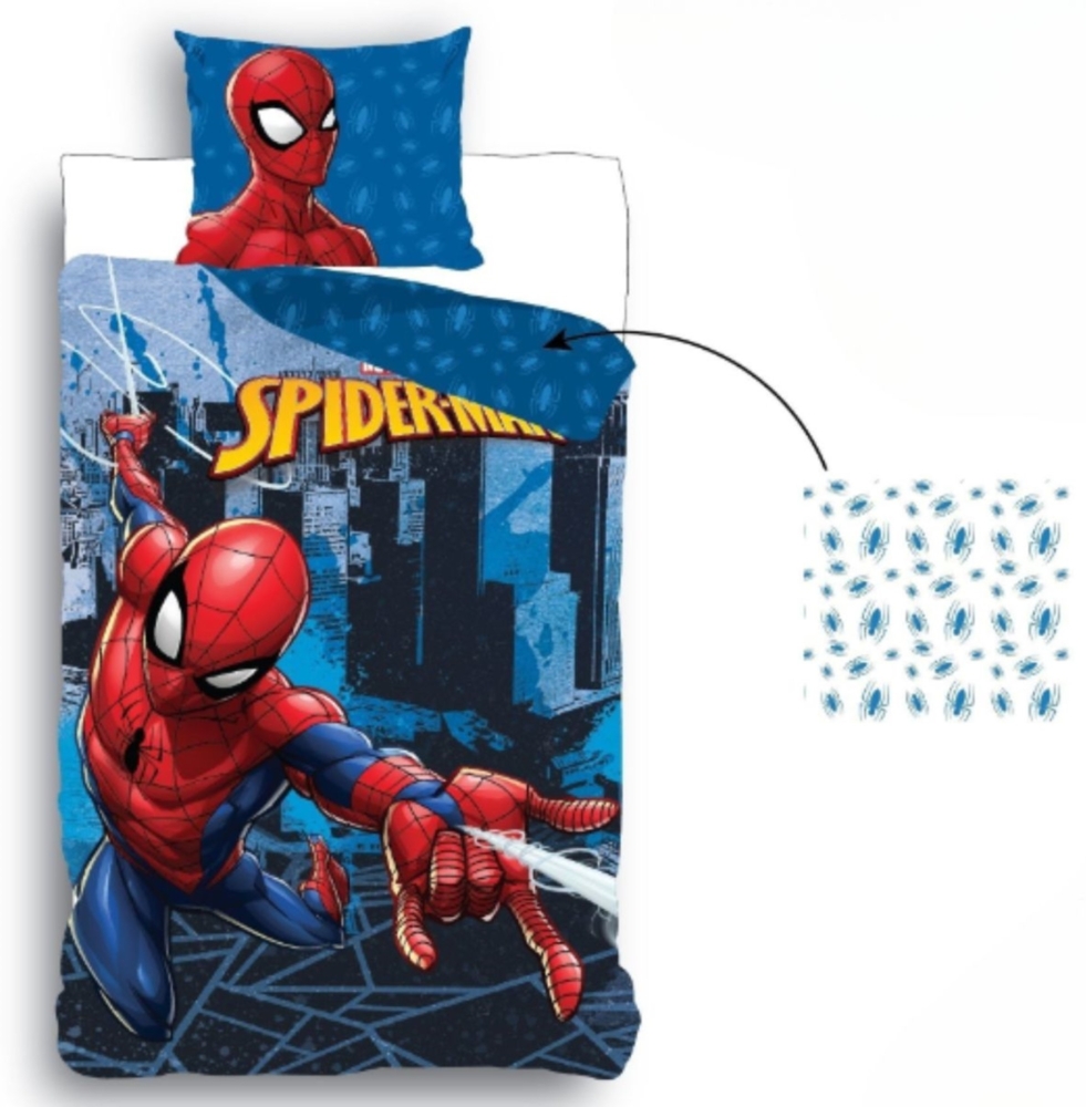 Wendebettwäsche in Blau Spiderman Bettwäsche - Abenteuer im Kinderzimmer 135x200 cm Bild 1