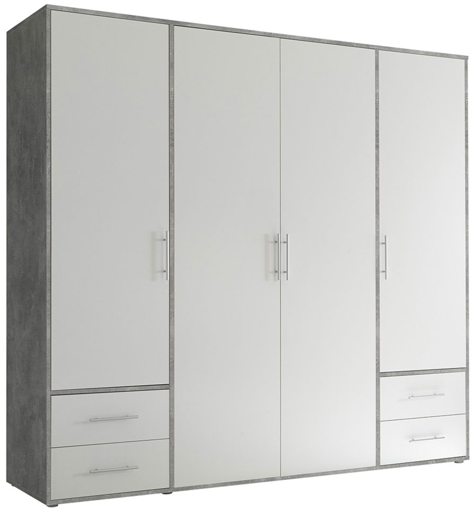 Drehtürenschrank Valderas / Valencia, Holzwerkstoff, Grau, Weiß, 206 x 195 x 60 cm Bild 1