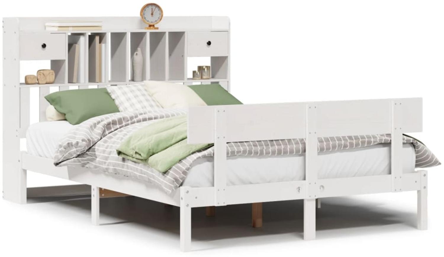 vidaXL Massivholzbett mit Regal ohne Matratze Weiß 140x190 cm Kiefer 3321827 Bild 1