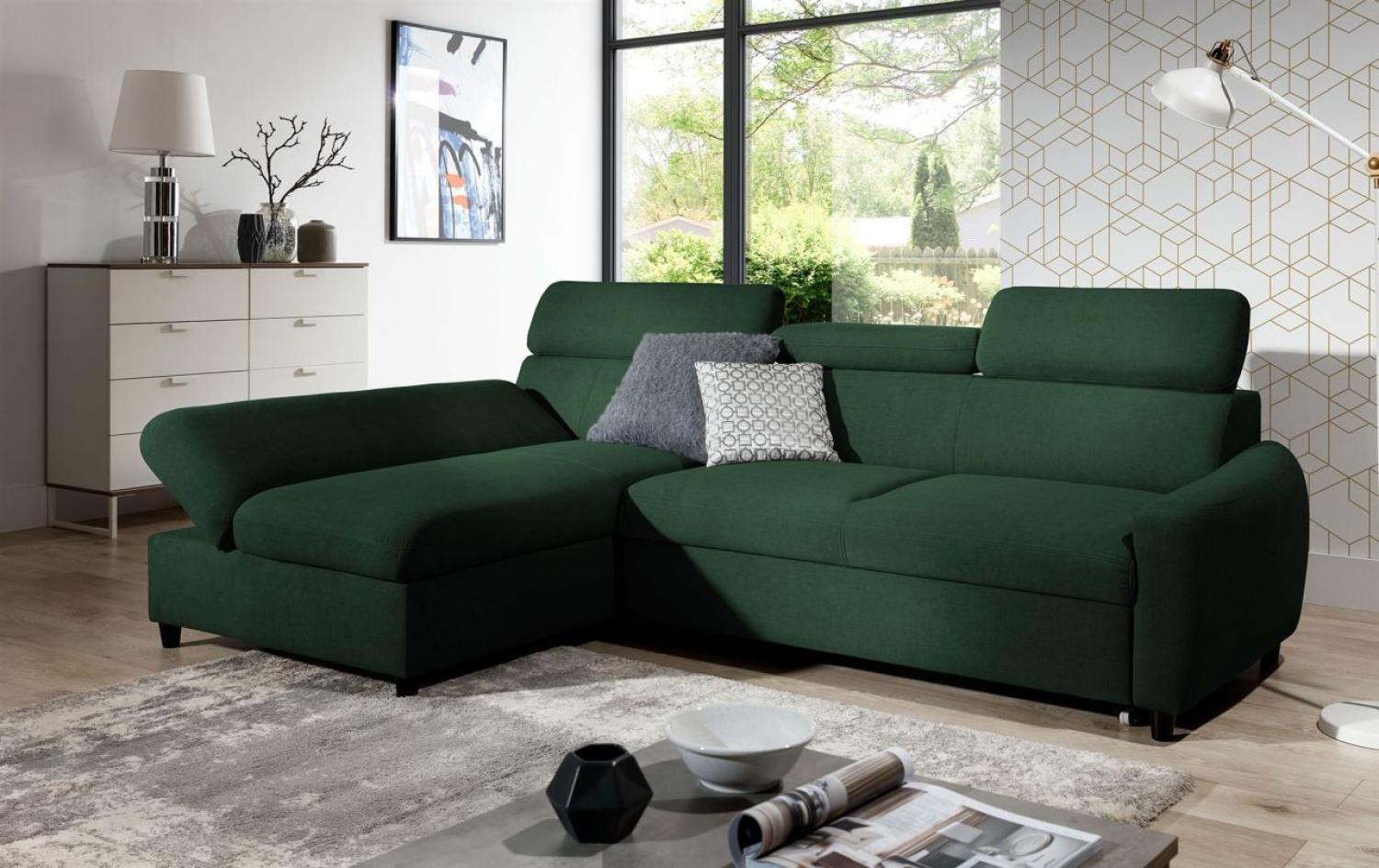 Ecksofa Schlafsofa Sofa ANTON XS in Stoff Esito Dunkelgrün Ottomane Links Bild 1