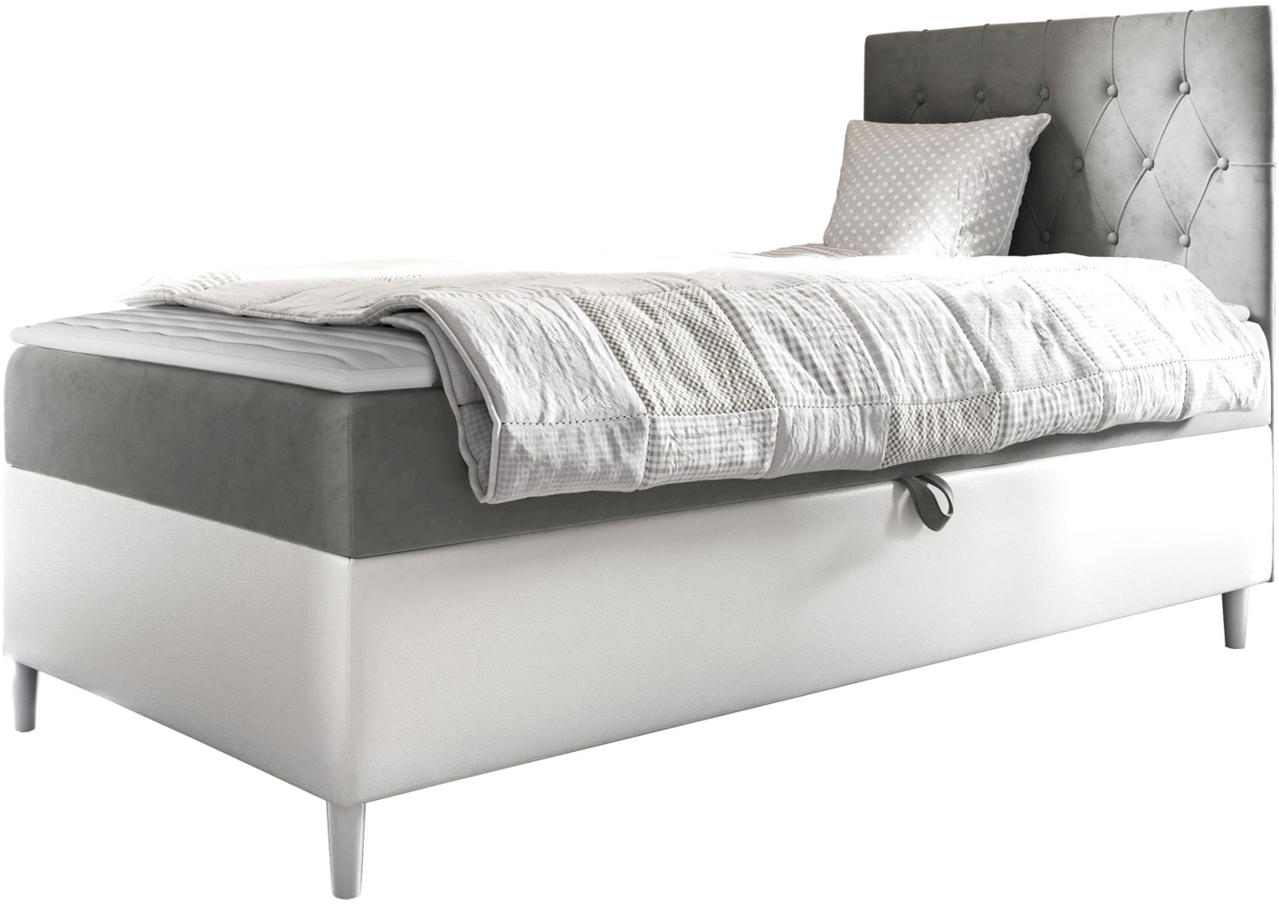 Boxspringbett 'Lenda Junior 1', grau, 80x200 cm, Rechts Bild 1