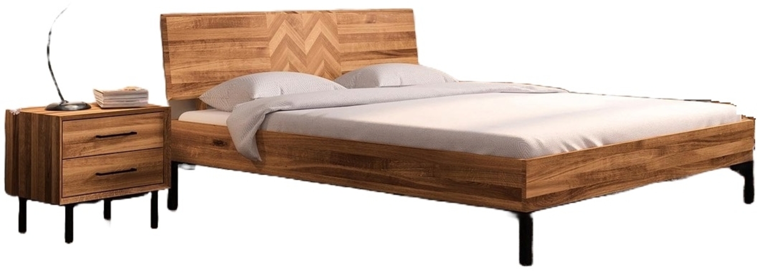 Bett Seiba 2 Wildeiche massiv 200x200 mit Holzkopfteil und Metallbeinen Bild 1