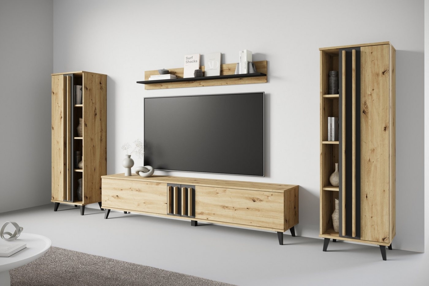 INOSIGN Wohnwand Helsinki, Modernes Möbelset, (Komplett-Set, 4-St), mit lamellengriffen, verstellbaren Einlegeböden und Kunststofffüßen Bild 1