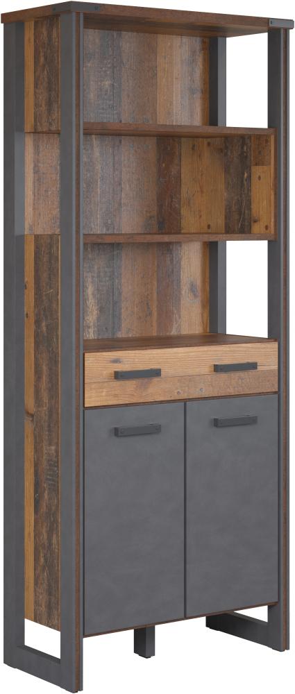 Highboard Regal Stauraumschrank Prime 1 | Old Used Wood / Matera grau | Shabby Look Bild 1