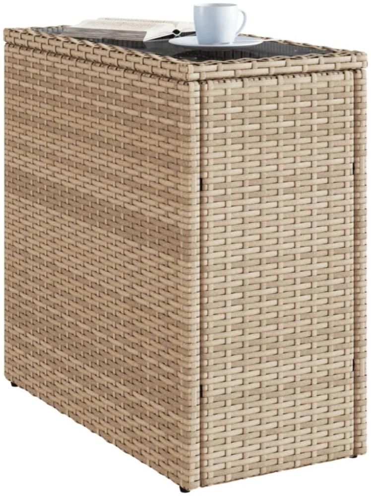 vidaXL Garten-Beistelltisch Glasplatte Beige 58x27,5x55 cm Poly Rattan 366071 Bild 1