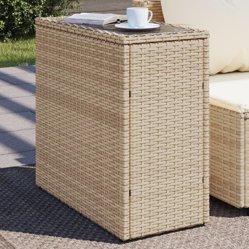 vidaXL Garten-Beistelltisch Glasplatte Beige 58x27,5x55 cm Poly Rattan 366071 Bild 1