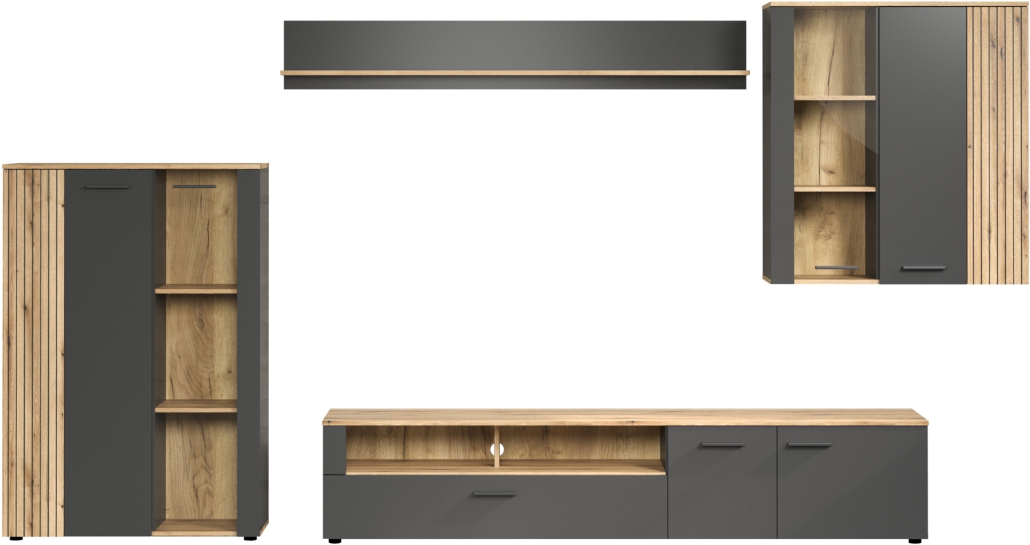 Wohnwand Esteban in grau und Eiche Evoke 340 cm Bild 1