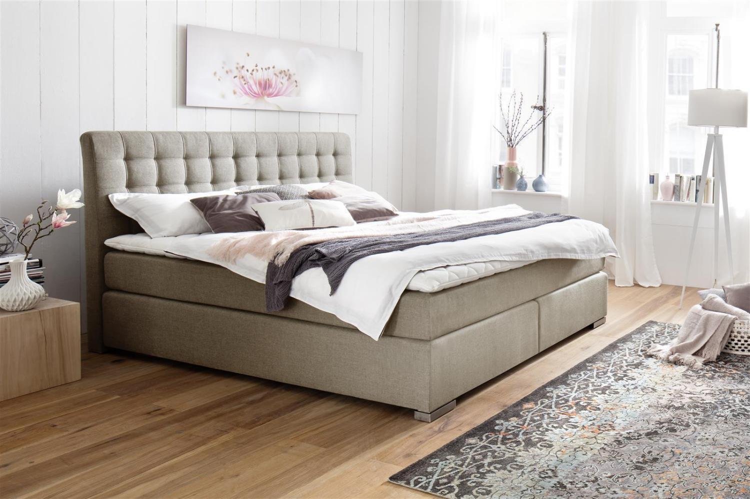 Boxspringbett Lenno - Stoffbezug Beige H2&H3 160x200cm Bild 1