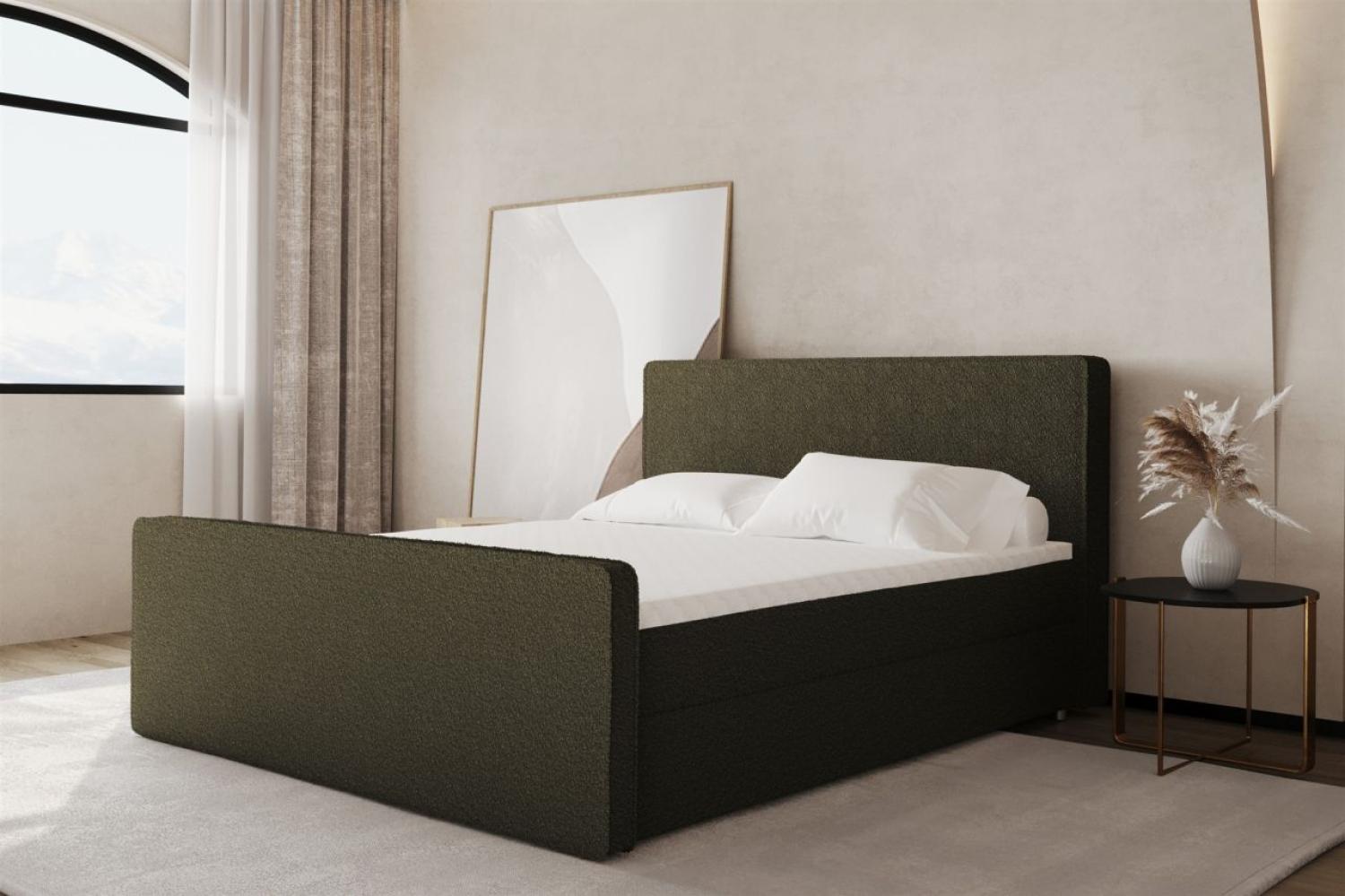 Boxspringbett Schlafzimmerbett CELES 140x200cm Stoff Ascot Olive Bild 1