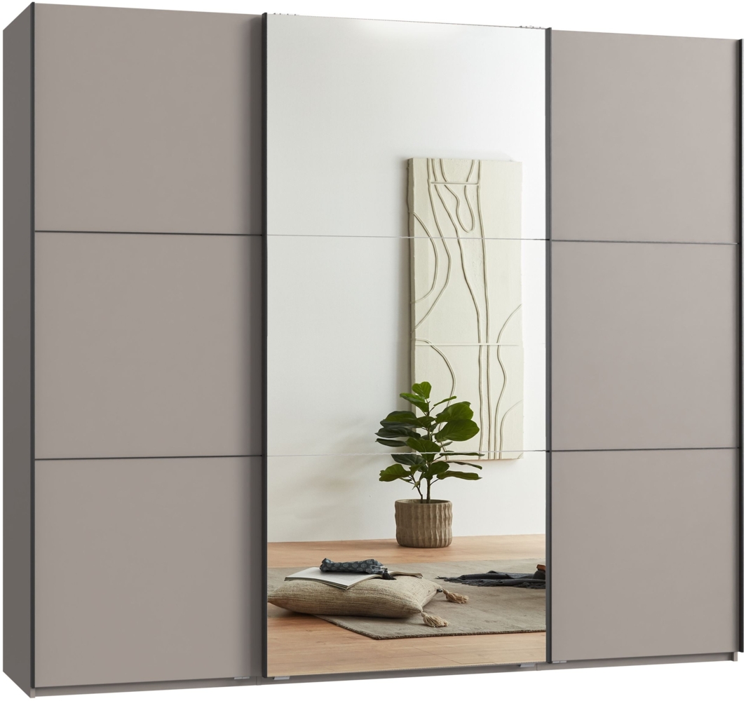 Schwebetürenschrank Kleiderschrank 3-tür 250cm Vollausstattung Sand Grau Spiegel Bild 1