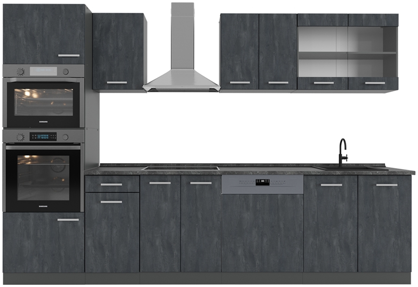 Vicco Komplettküche Schwarz Beton/Anthrazit 300 cm AP Anthrazit, R-Line Bild 1