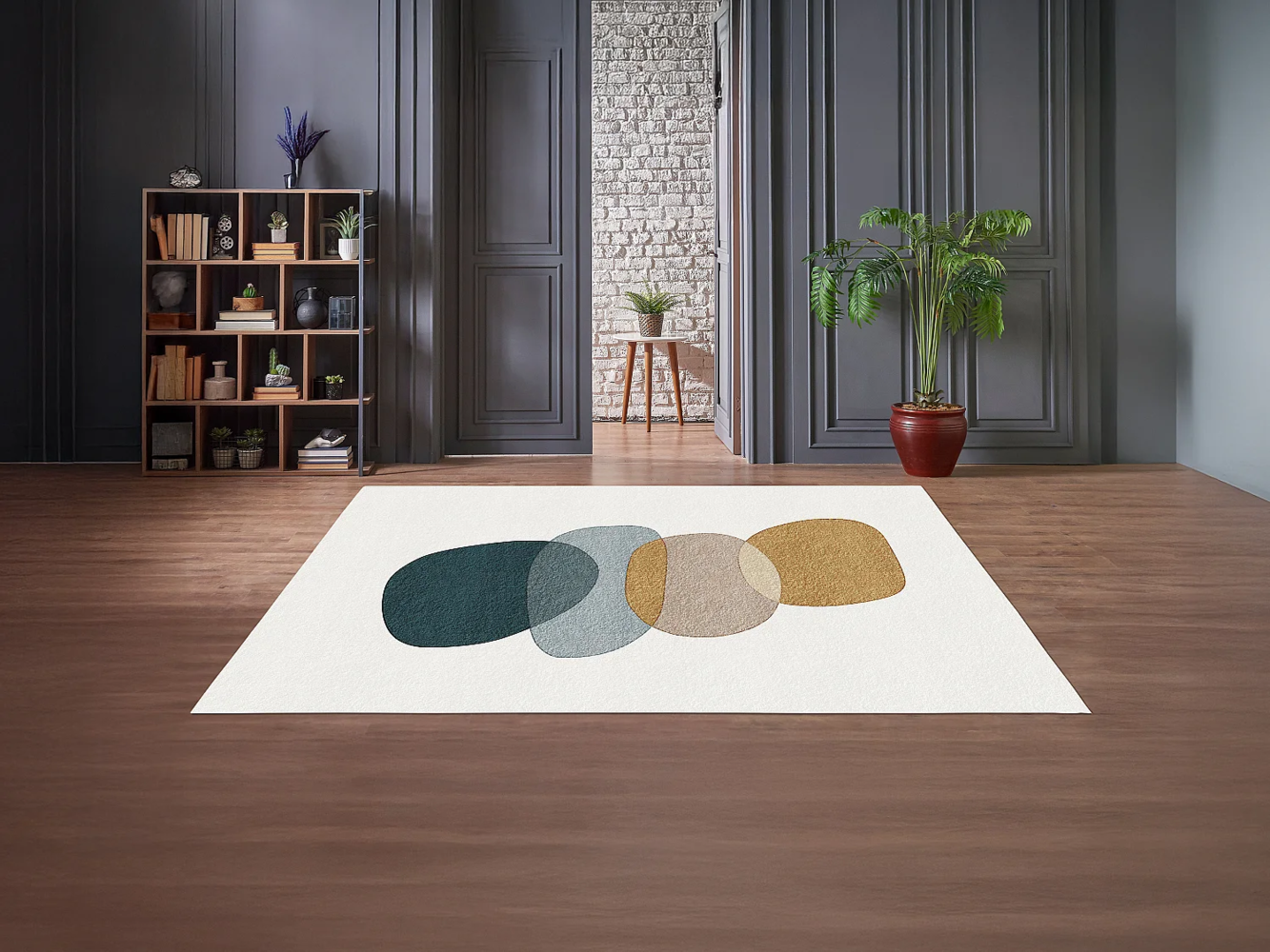 Vente-unique - Teppich mit abstraktem Muster - 160 x 230 cm - Weiß, Blau, Gelb - MONTELARA Bild 1