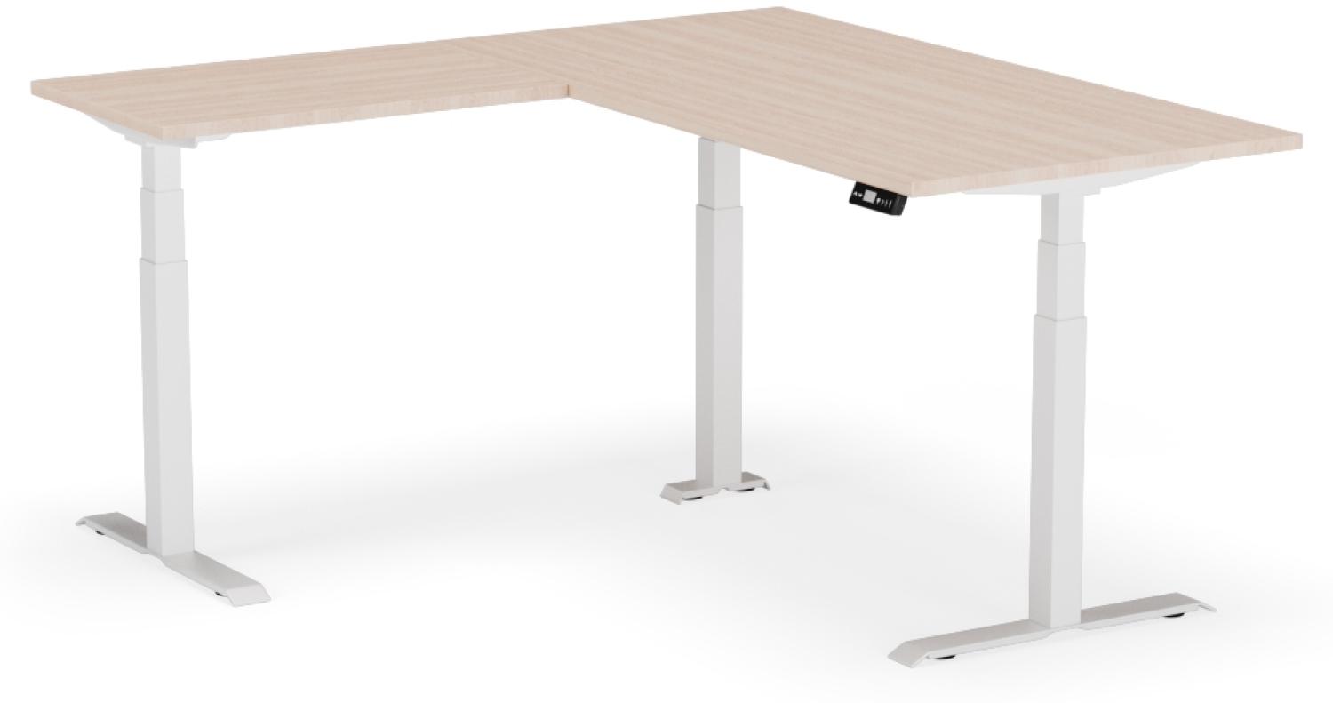 elektrisch höhenverstellbarer Schreibtisch L-SHAPE 180 x 170 x 60 - 90 cm - Gestell Weiss, Platte Eiche Bild 1