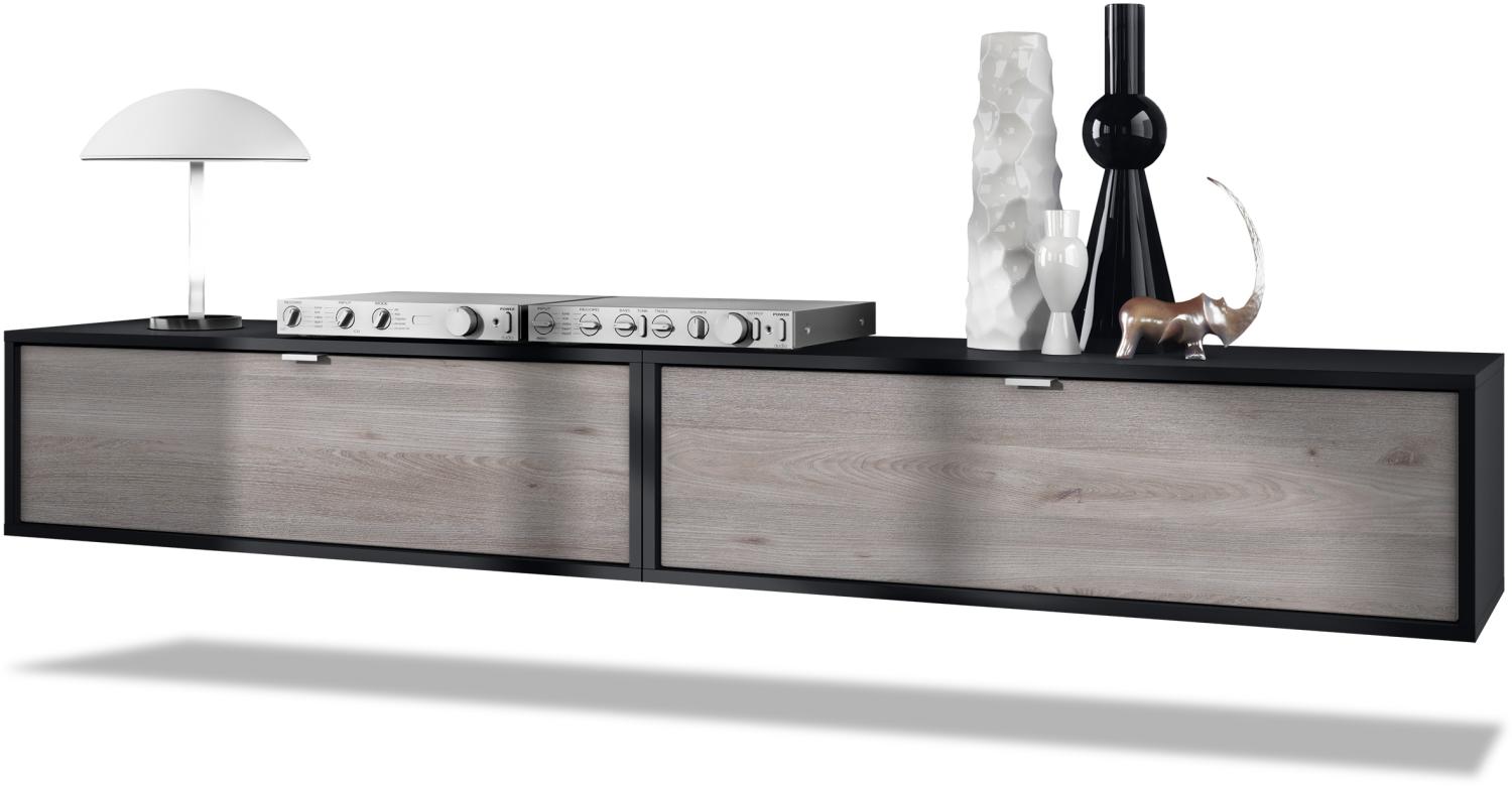 2er-Set TV Board Lana 100, Lowboards je 100 x 29 x 37 cm mit viel Stauraum, Korpus in Schwarz matt, Fronten in Eiche Nordic Bild 1