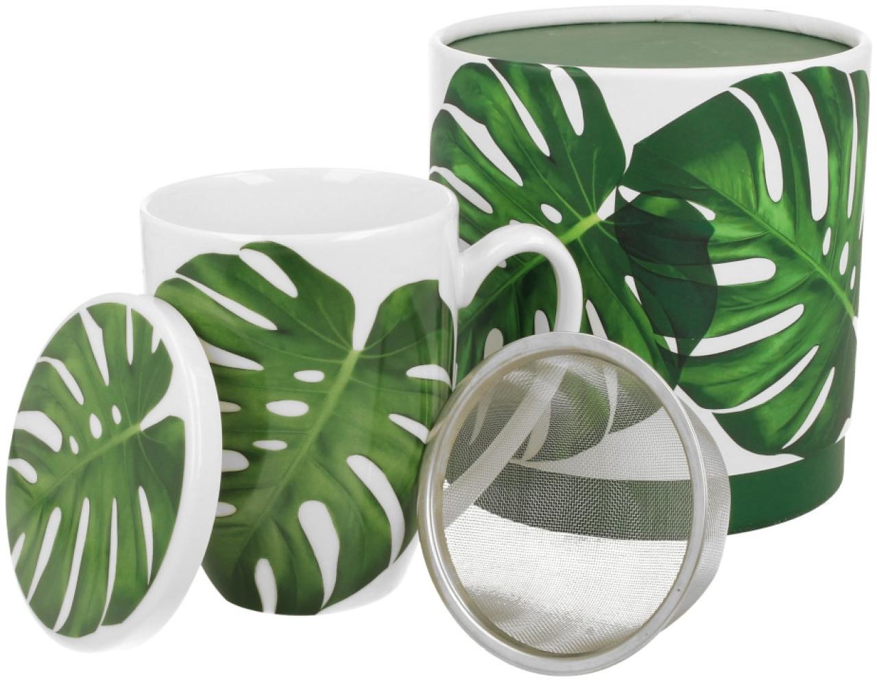 DUO FLORAL Becher 380 ml MONSTERA mit Teesieb, New Bone China Porzellan Bild 1