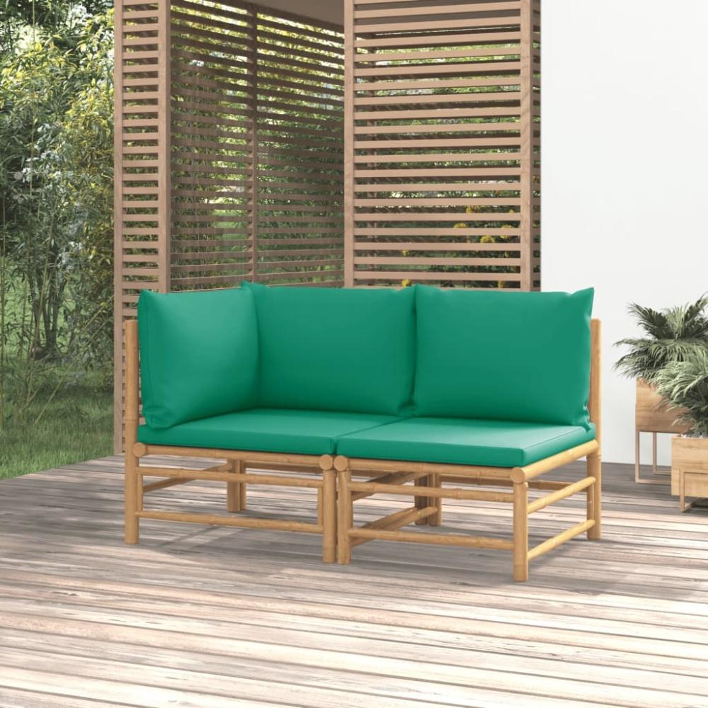 vidaXL 2-tlg. Garten-Lounge-Set mit Grünen Kissen Bambus 362291 Bild 1