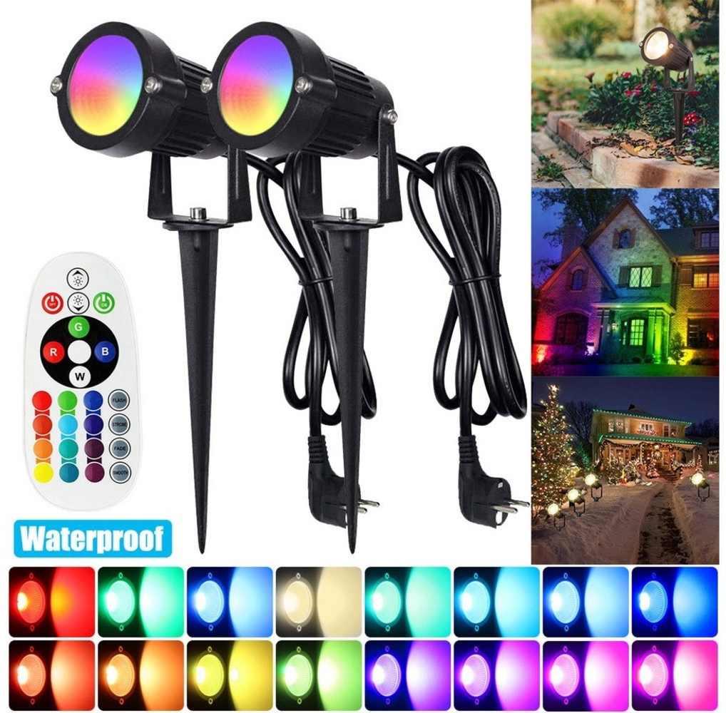 LMaxhome LED Gartenstrahler RGB Strahler Gartenbeleuchtung mit Fernbedienung, IP65 Wasserdicht, 6W (1St), LED fest integriert, 16 Faben, 4 Modi, 90° einstellbar, Memory Funktion, mit 1,5m Kabel Außen Landschaft Bild 1