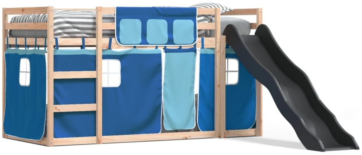 vidaXL Etagenbett mit Rutsche und Gardinen Blau 90x190 cm 3284126 Bild 1